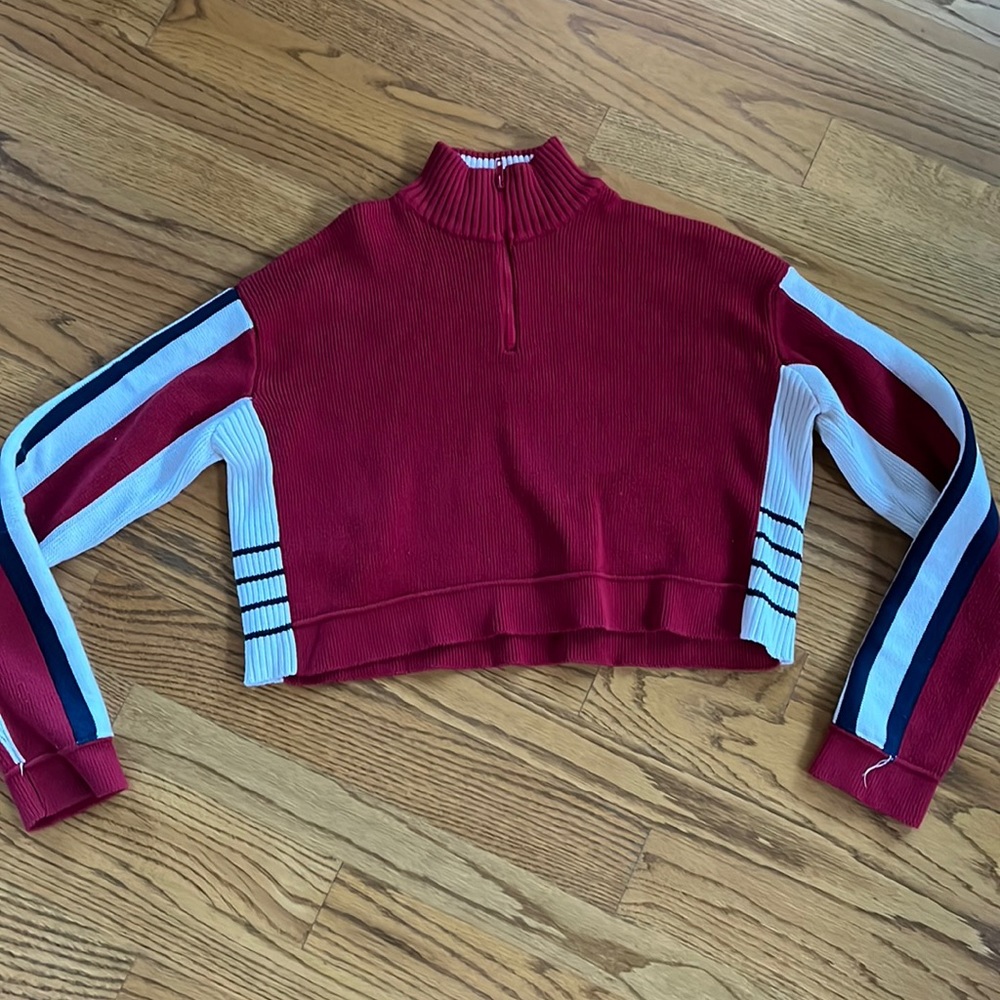 red white and blue thick knit 1/4 zip, brandy melville
